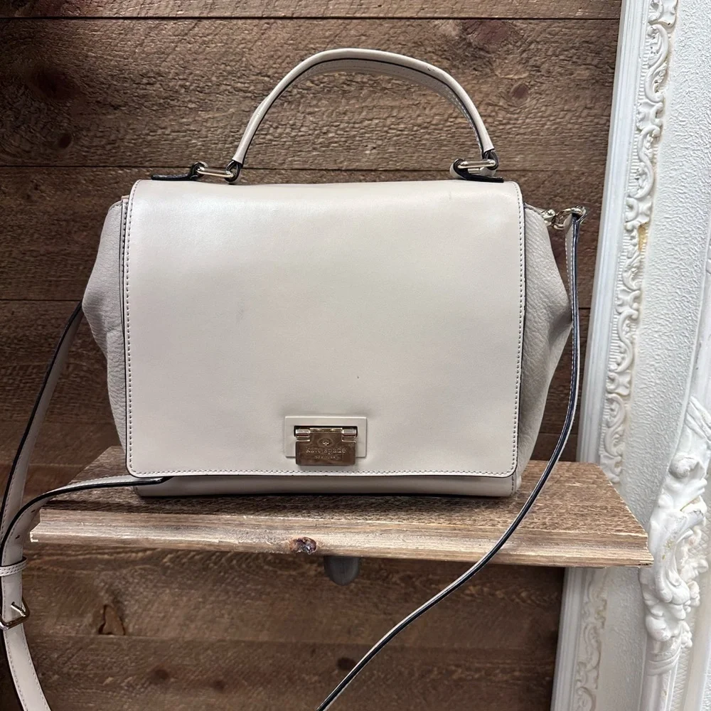 Kate Spade New York Light Gray Leather Top Handle Satchel Crossbody